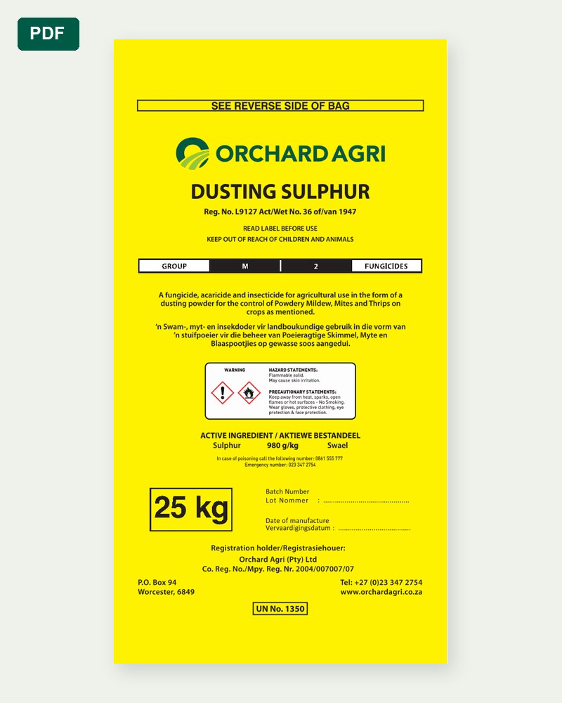 Dusting Sulphur 25 kg product sheet preview